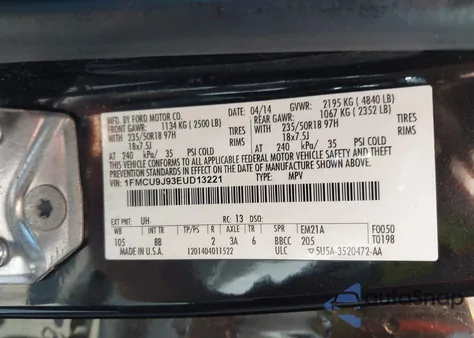 2014 Ford Escape Titanium z USA, uszkodzony, nr VIN 1FMCU9J93EUD13221